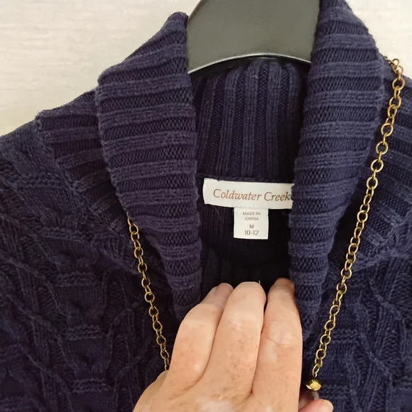 Coldwater Creek Navy Cable Knit Turtleneck Sweater - Picture 2 of 7